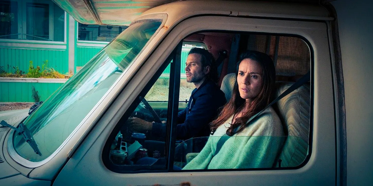 Jim (Eion Bailey) and Tabitha (Catalina Sandino Moreno) in a truck in From. Image