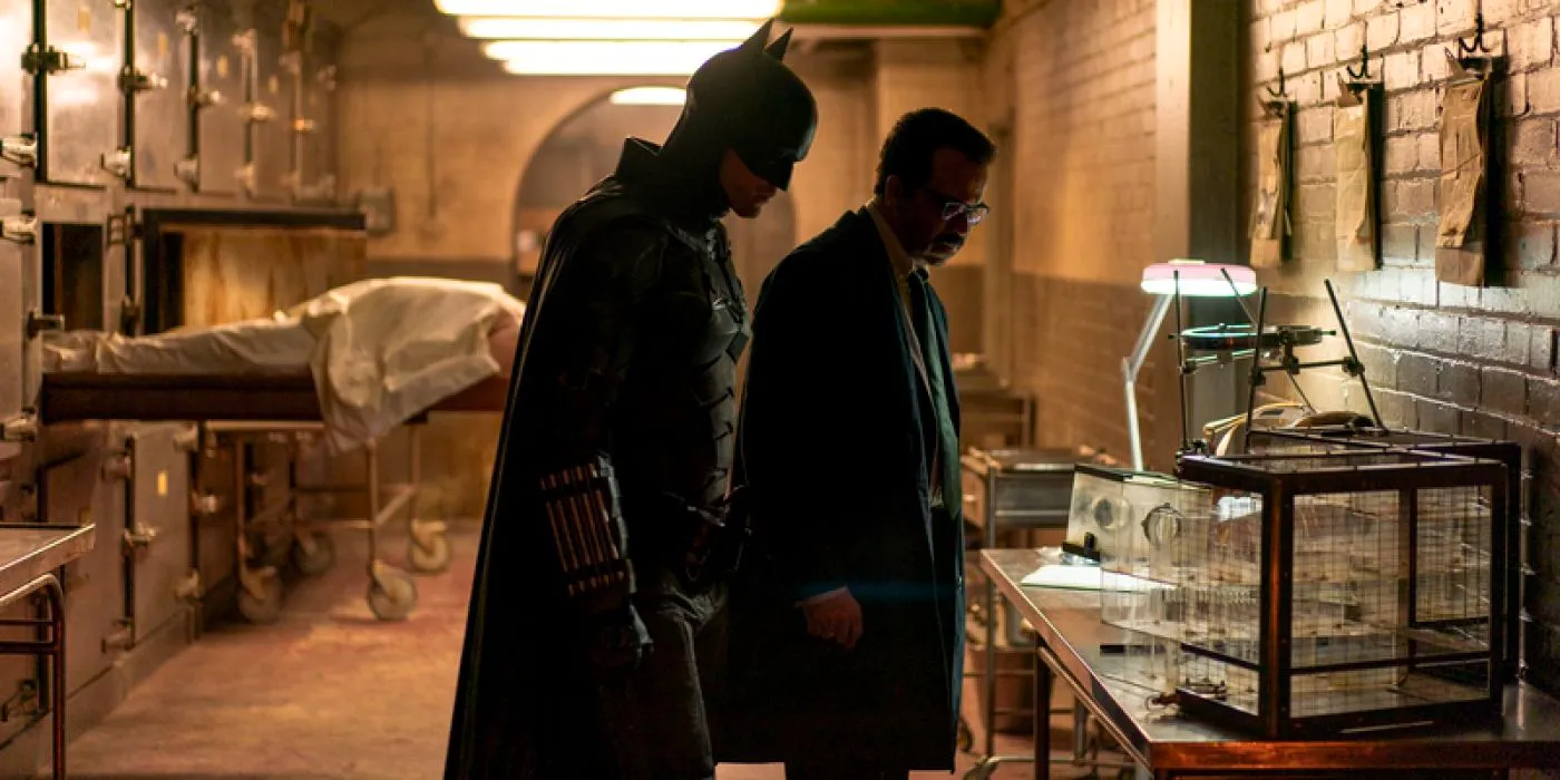 Jim Gordon and Bruce Wayne in the morgue in The Batman Image