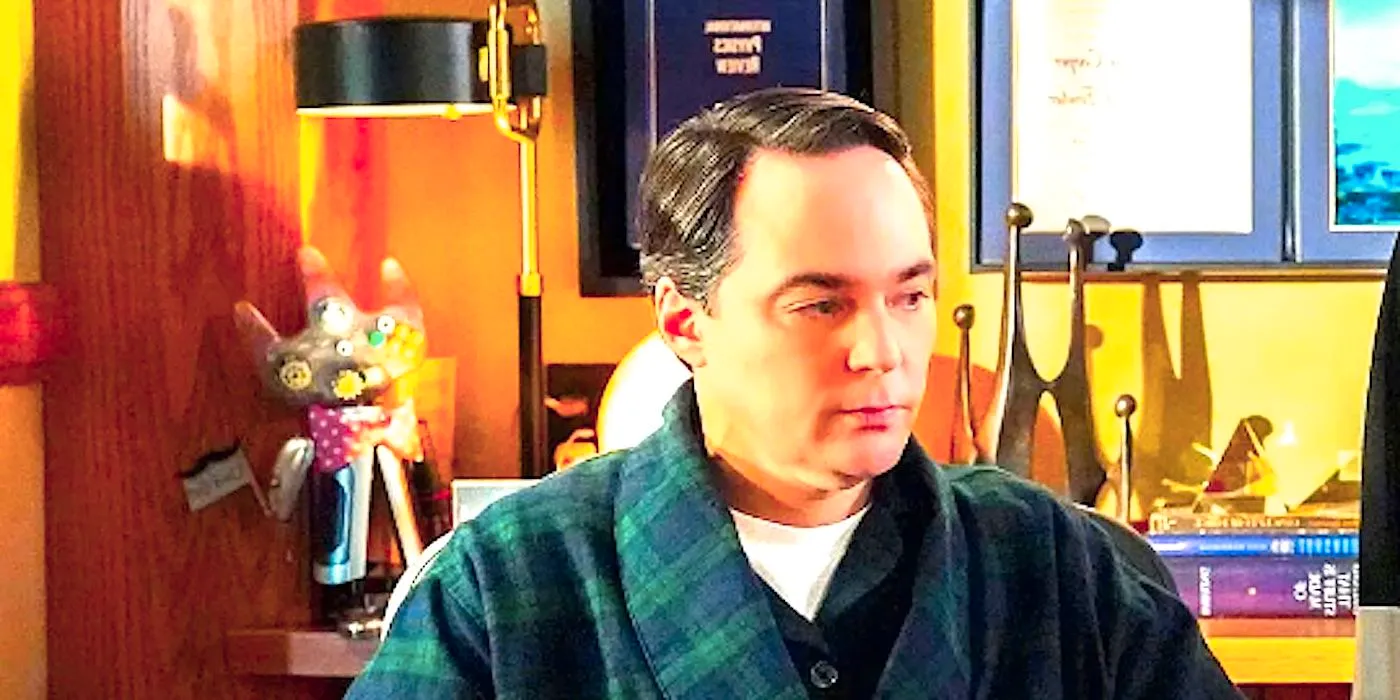 Jim Parsons' Sheldon sits at his desk in Young Sheldon finale Image