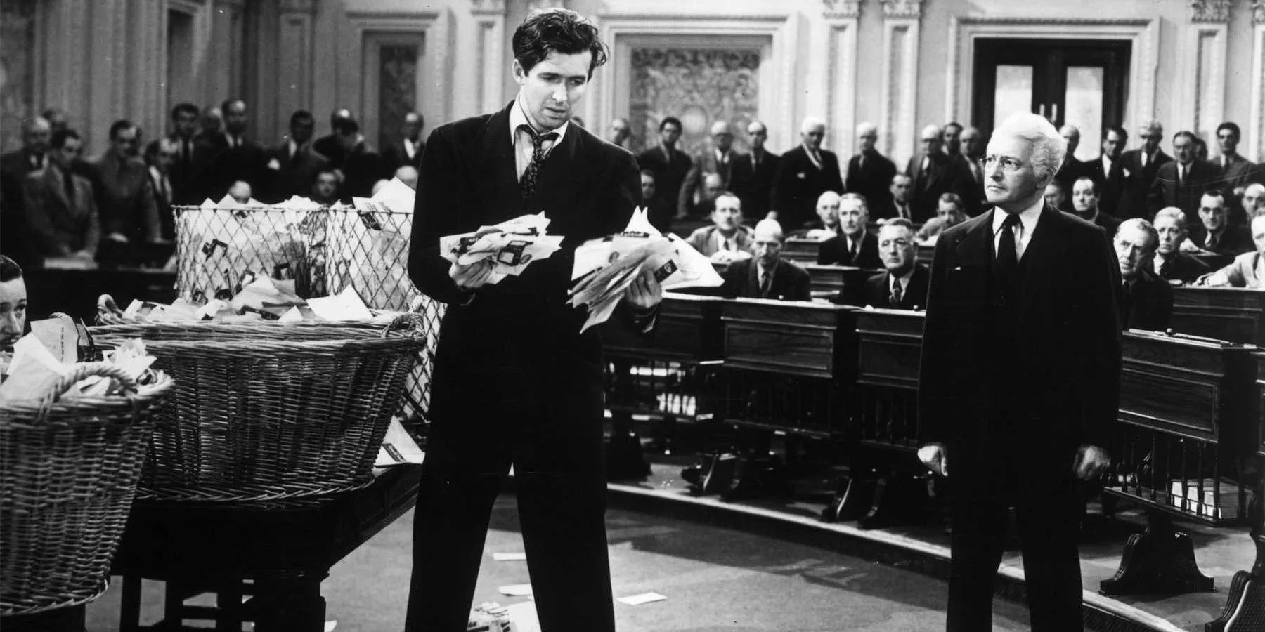 Jimmy Stewart holding papers in the Senate in Mr Smith Goes To Washington  Image