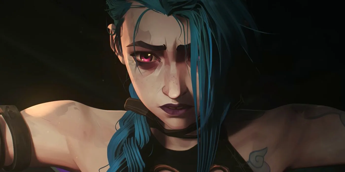 Jinx sitting on a chair looking emotional in Arcane Image