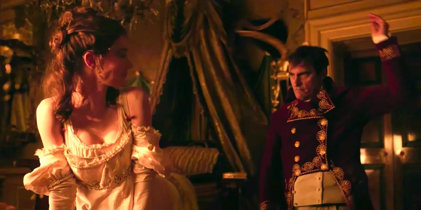 Joaquin Phoenix as Napoleon looking at Vanessa Kirby as Joséphine Image