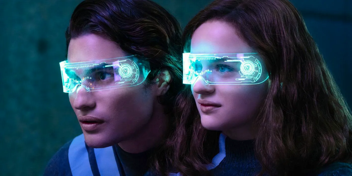 Joey King as Tally and Chase Stokes as Peris with high-tech glasses on in Uglies Image