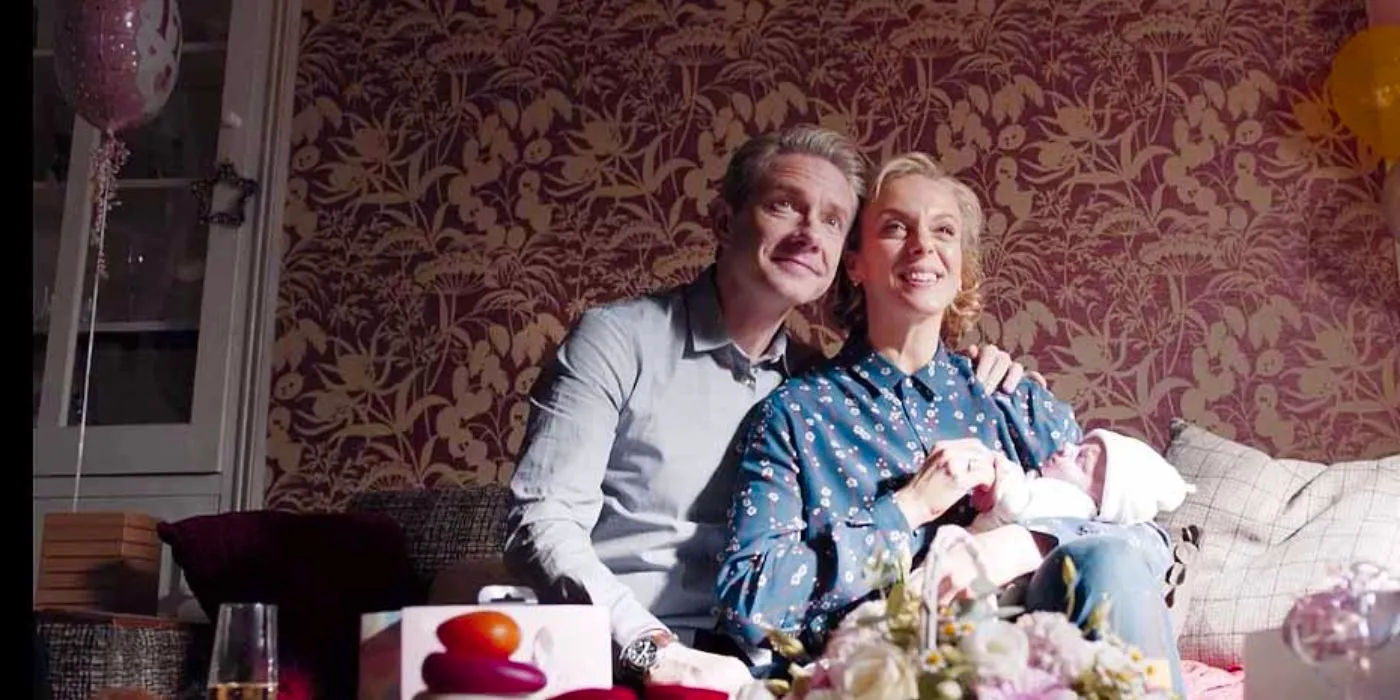 John and Mary Watson posing for a picture with their daughter in Sherlock Image