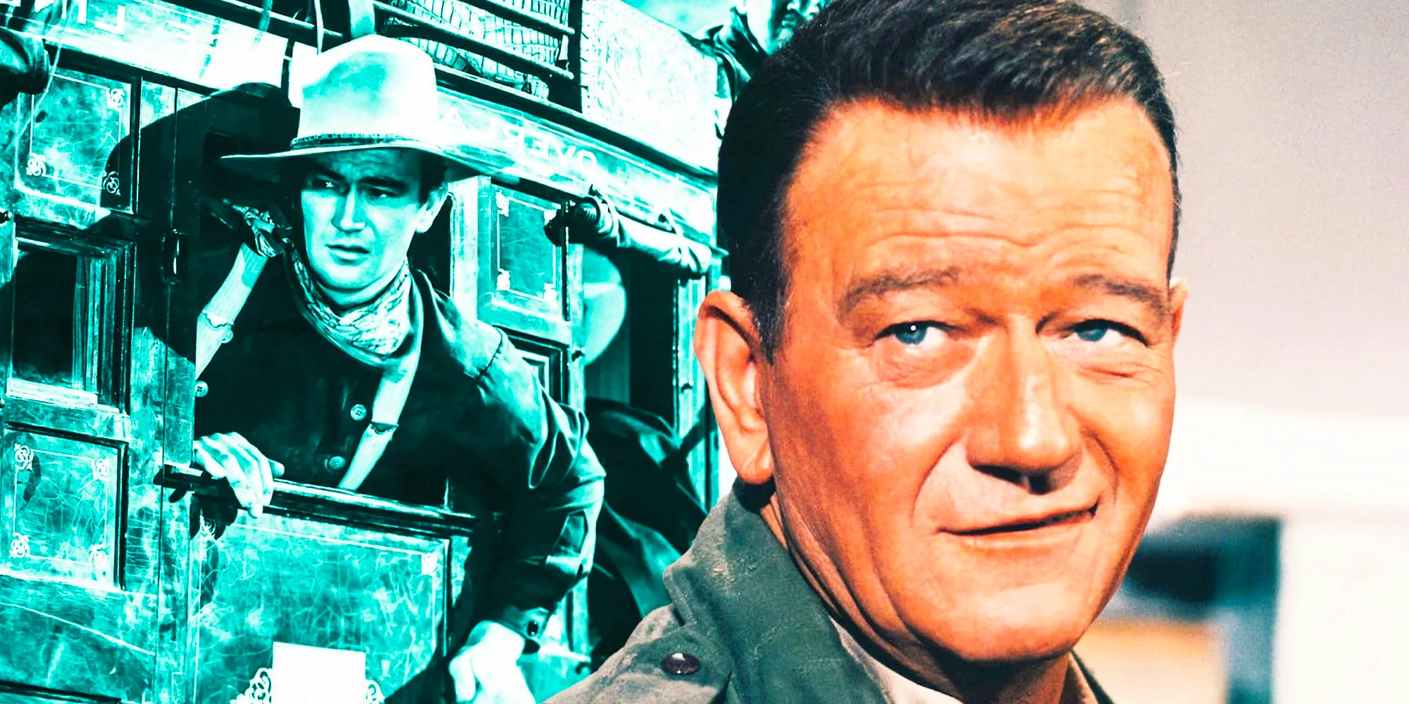 John Wayne against a still of Wayne's Ringo Kid from Stagecoach Image