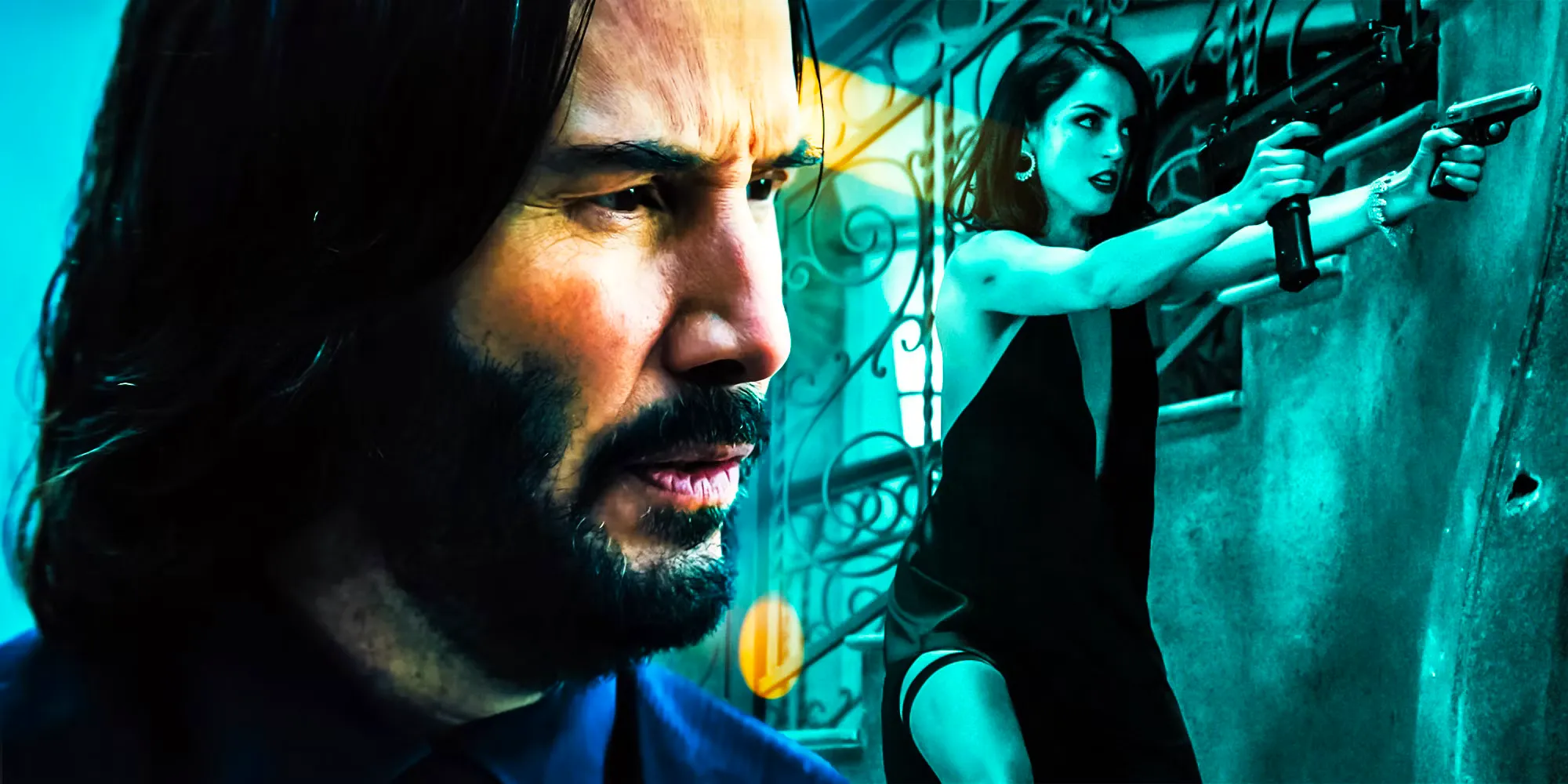 John wick looking to the side at Ana De Armas in No Time To Die Image