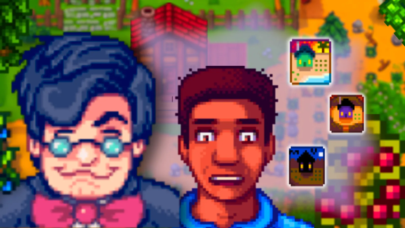 Jojo smiles while Demetrius stands shocked at the standard farm. Image