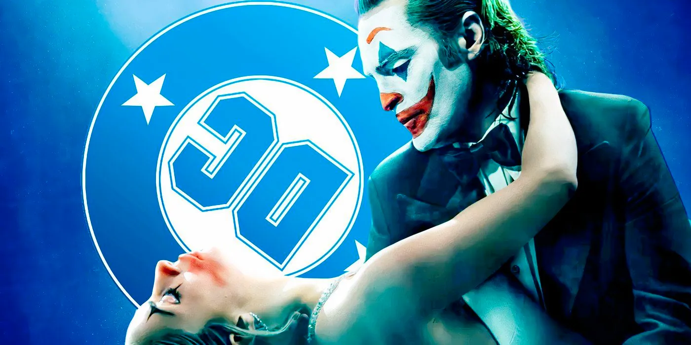 Joker and Harley in front of the DC logo Image