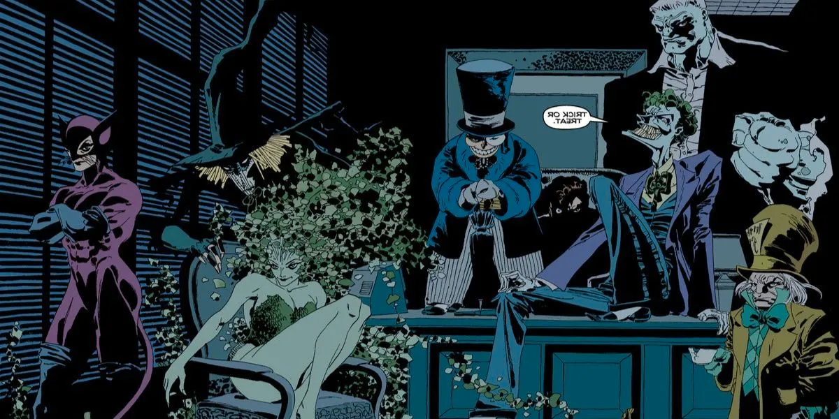 Joker and the rest of The Long Halloween's rogues in Carmine's office Image