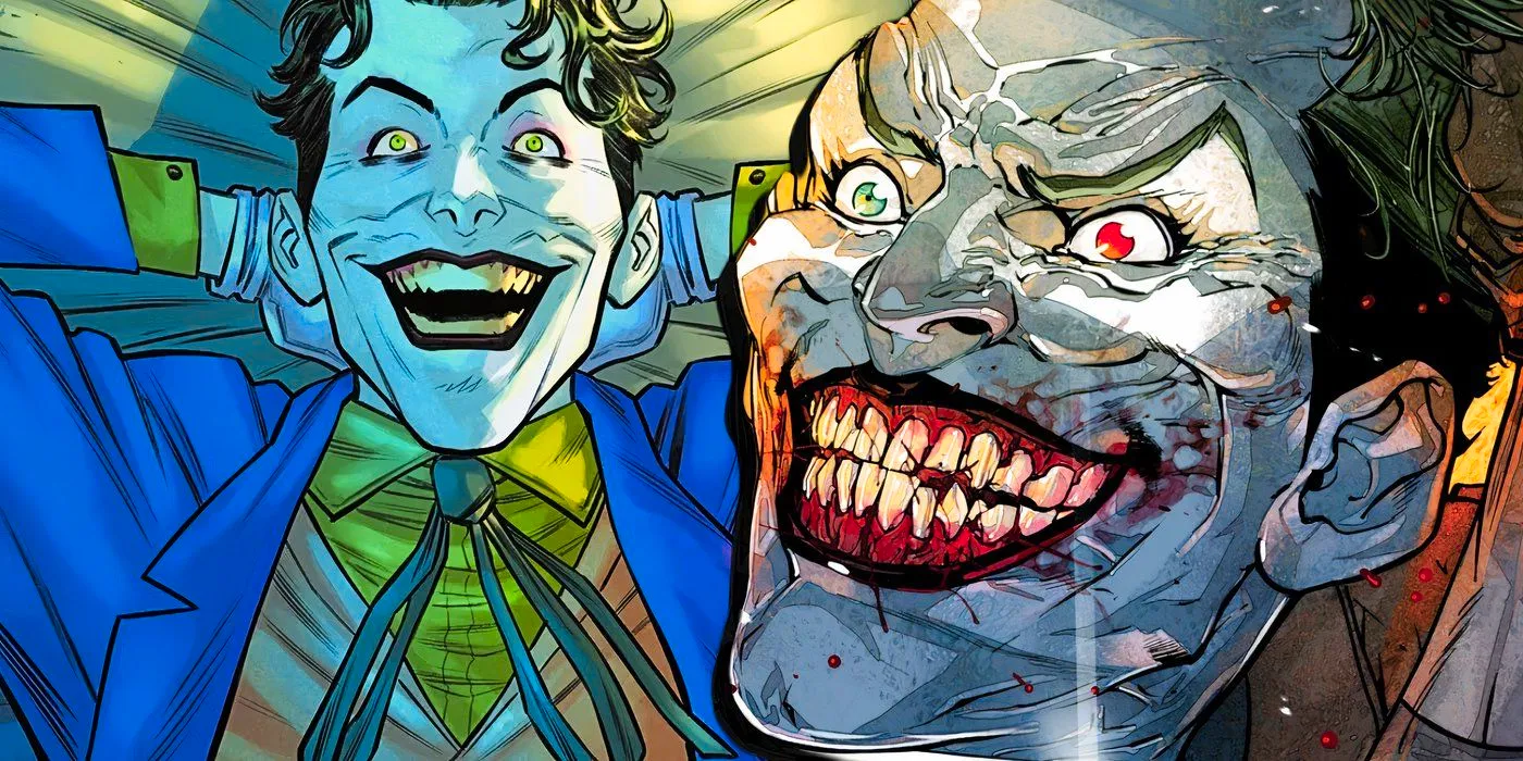 Joker smiling like a psycho to the left and relaxing laying down with his hands behind his neck to the right Image