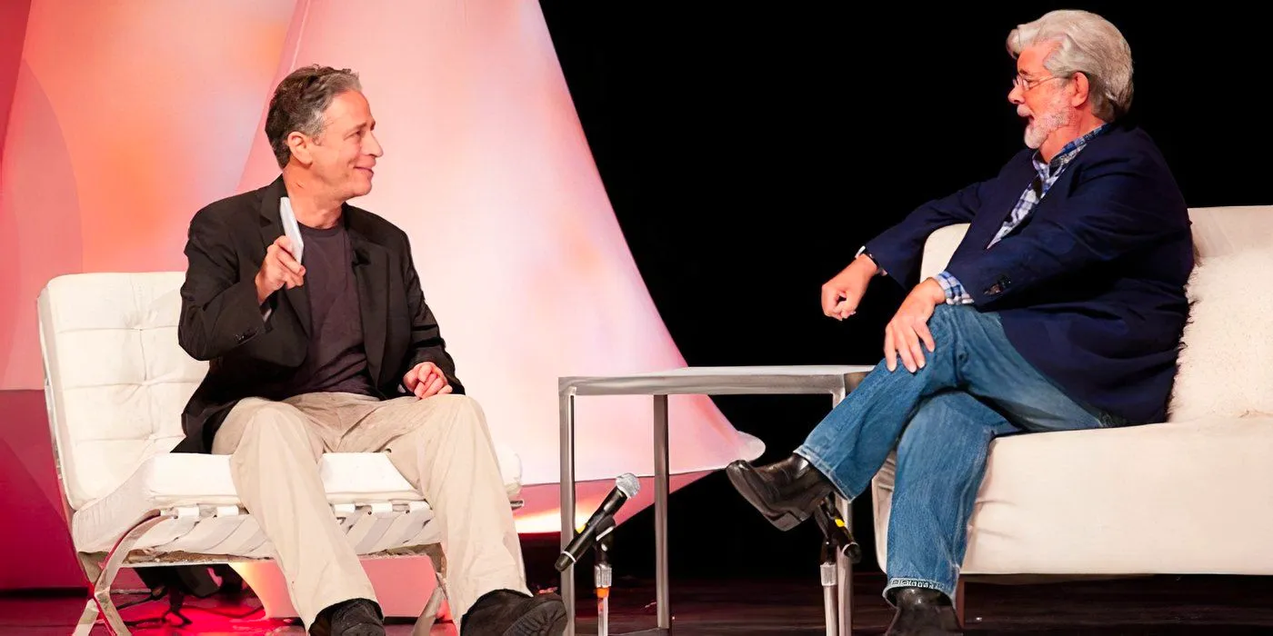 Jon Stewart interviews George Lucas at Star Wars Celebration V Image