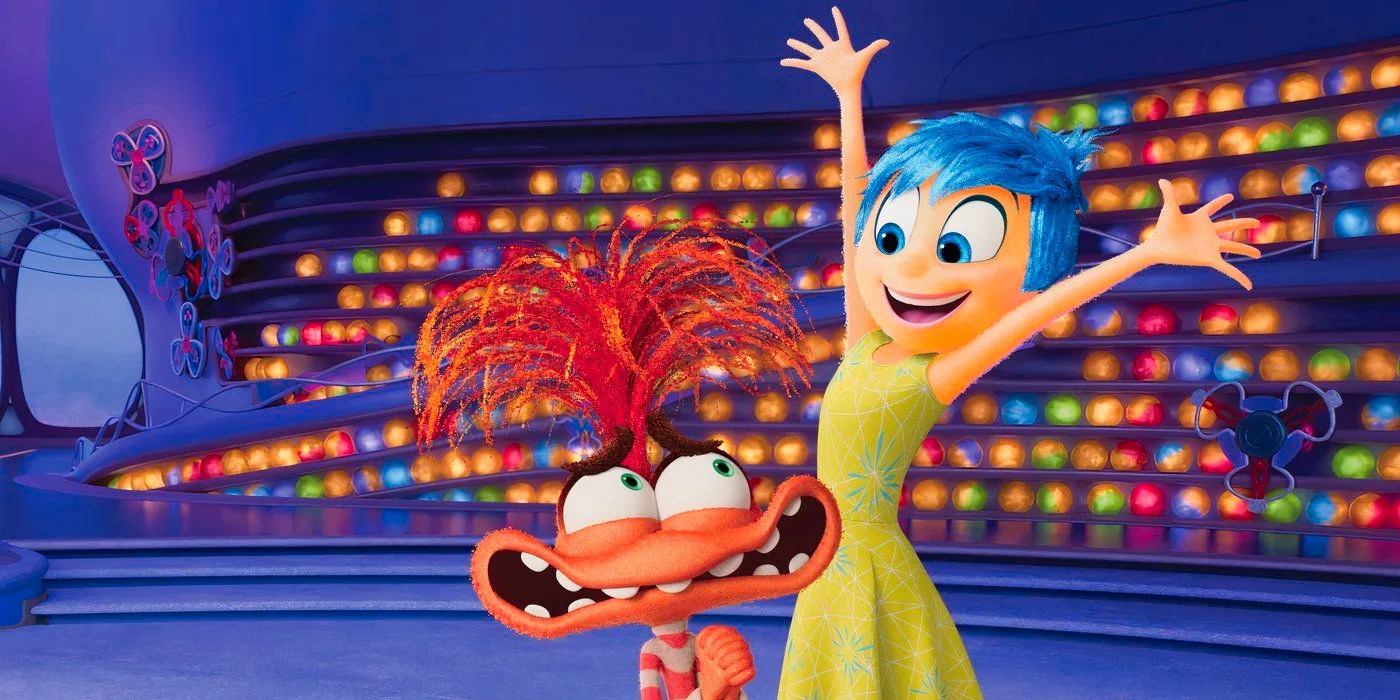 Joy and Anxiety stand next to each other in headquarters in Inside Out 2 Image