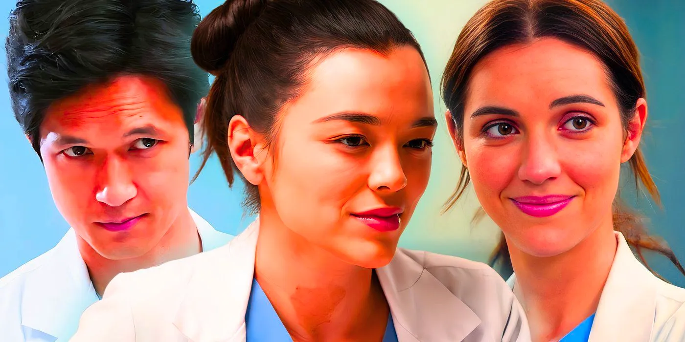 Jules Millin (Adelaide Kane), Mika Yasuda (Midori Francis) and Benson Blue Kwan (Harry Shum Jr) from Grey's Anatomy season 21 Image