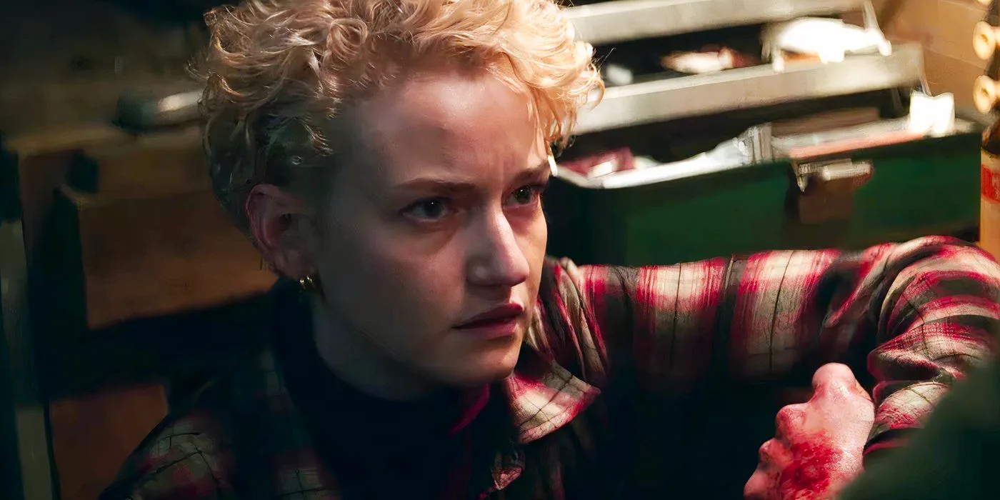 Julia Garner looking concerned in Wolf Man 2024 Image