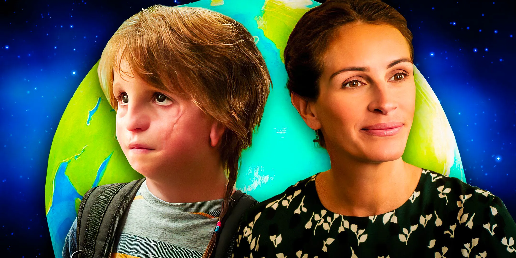 Julia Roberts as Isabel and Jacob Tremblay as Auggie in Wonder. Image