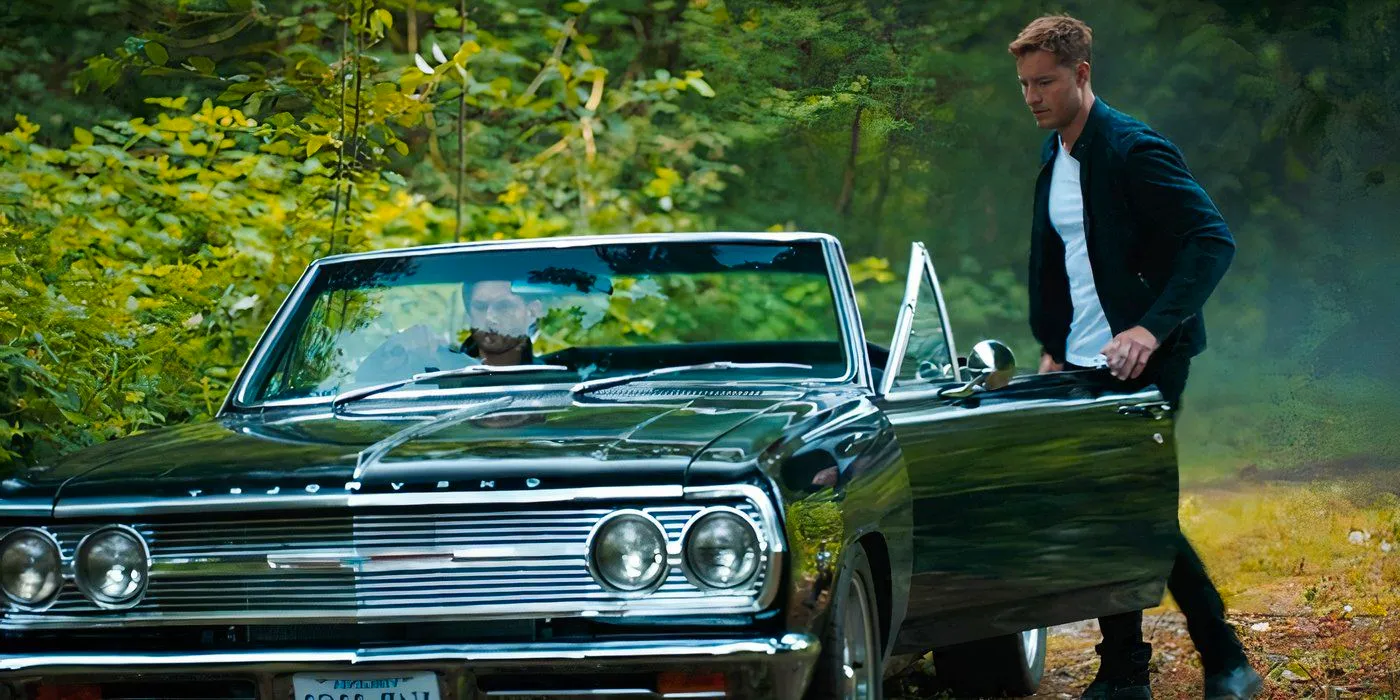 Justin Hartley as Colter and Jensen Ackles as Russell in Russell's car in Tracker season 2 episode 2 Image