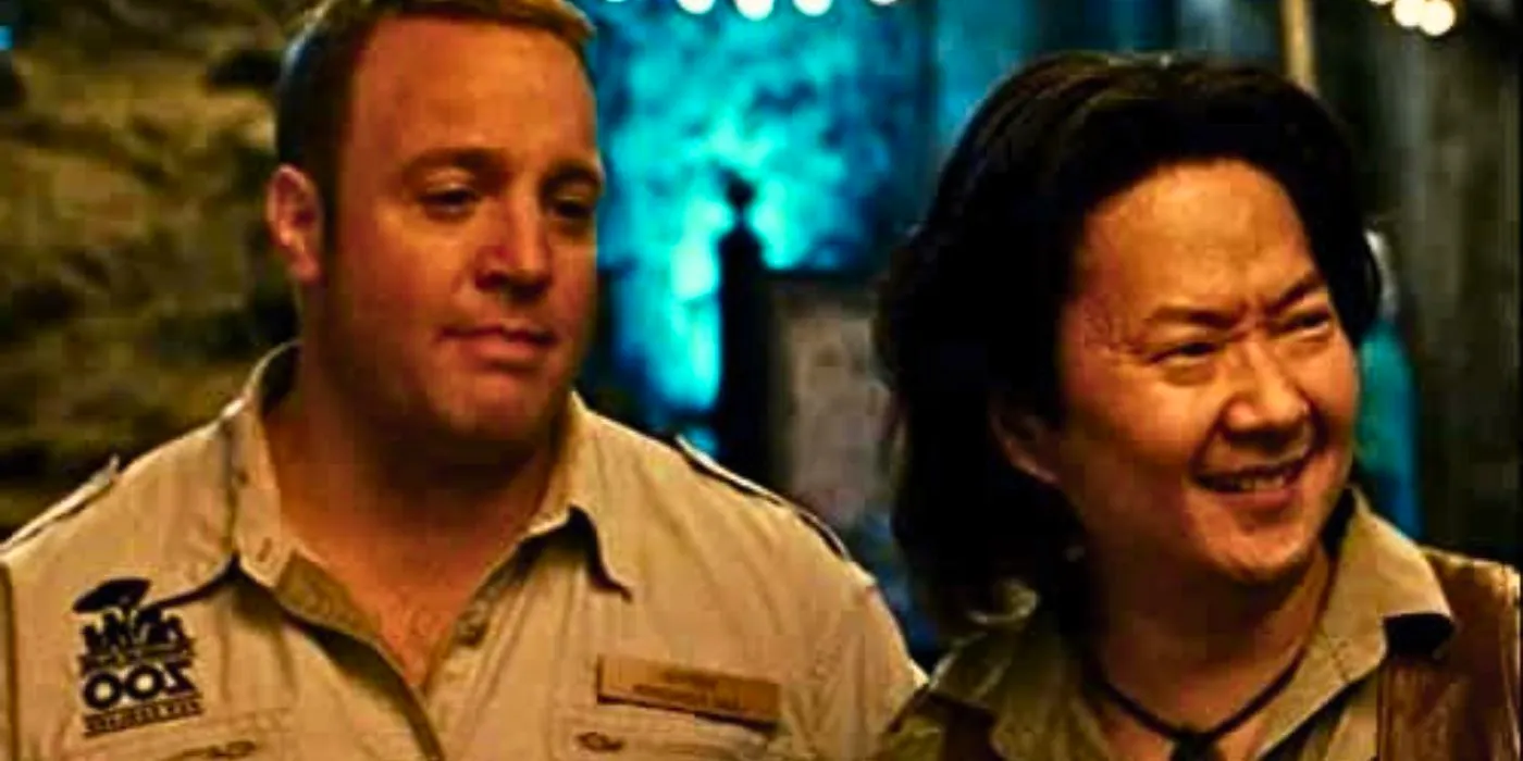 Ken Jeong and Kevin James looking sideways in Zookeeper Image