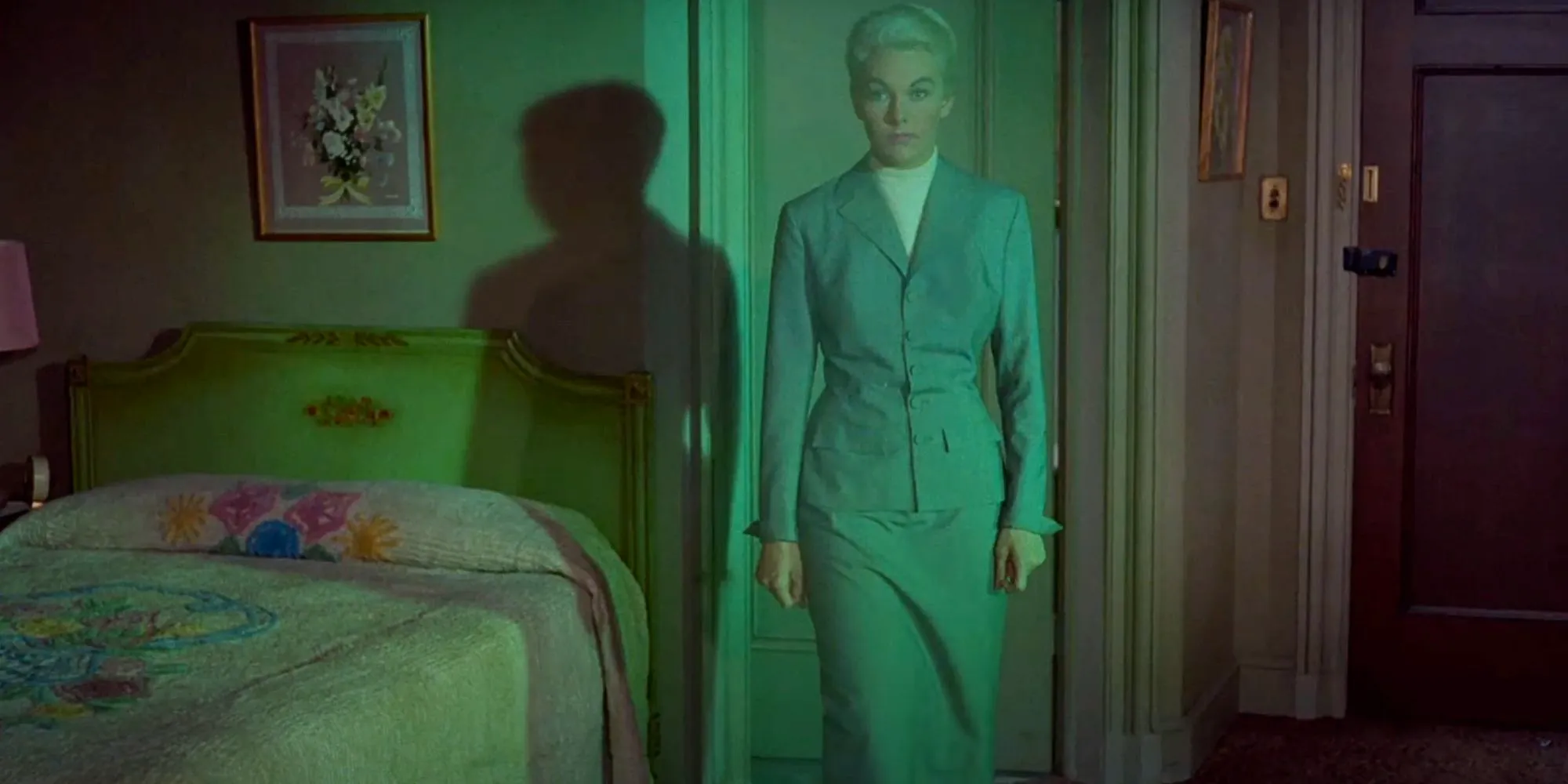 Kim Novak in green light in Vertigo Image