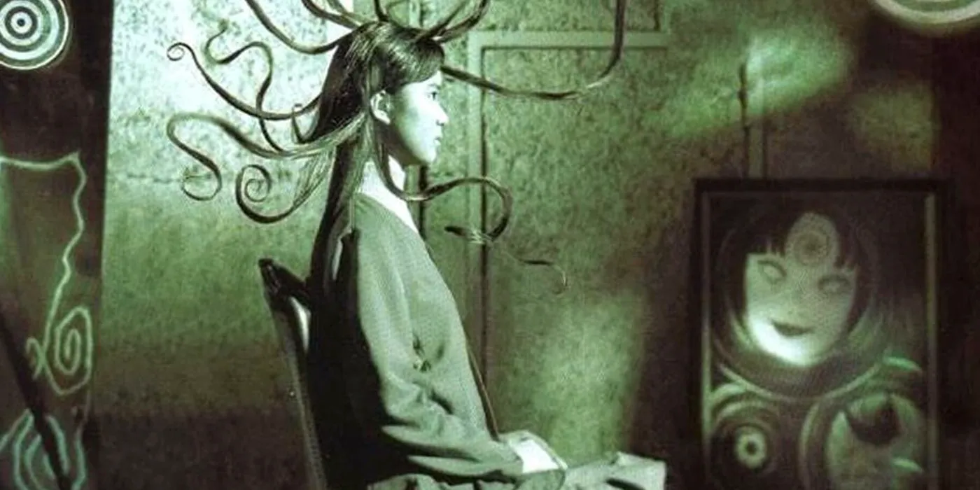 Kirie from the Live Action Uzumaki Film, Sitting Down as Her Hair Curls Image