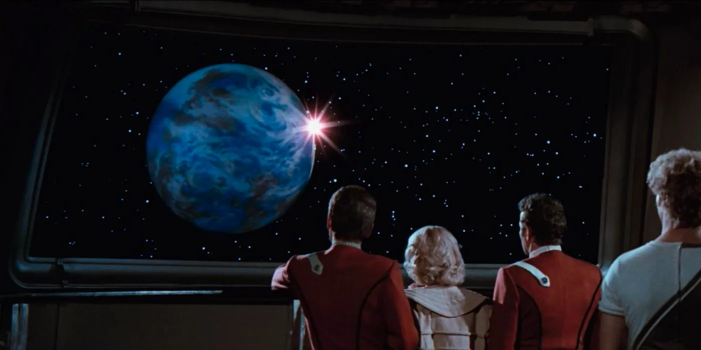 Kirk, Carol David, and McCoy watch the Genesis planet Image