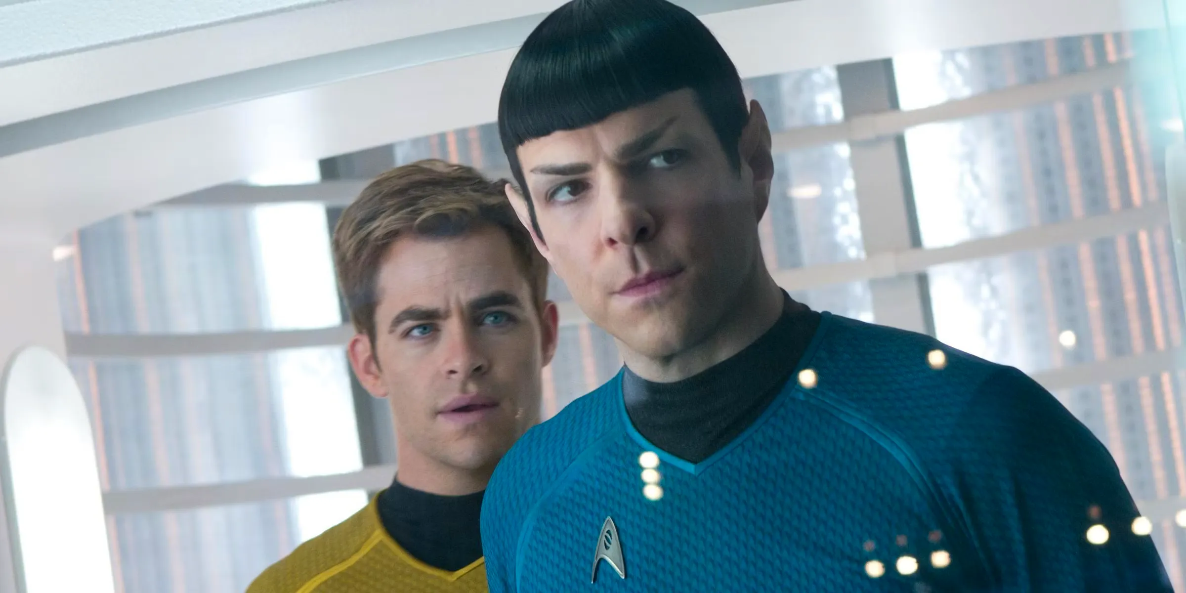 Kirk stands behind Spock in Star Trek Into Darkness  Image