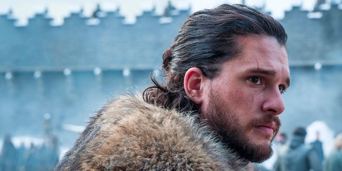 Kit Harington as Jon Snow looking behind in Game of Thrones season 8 Image