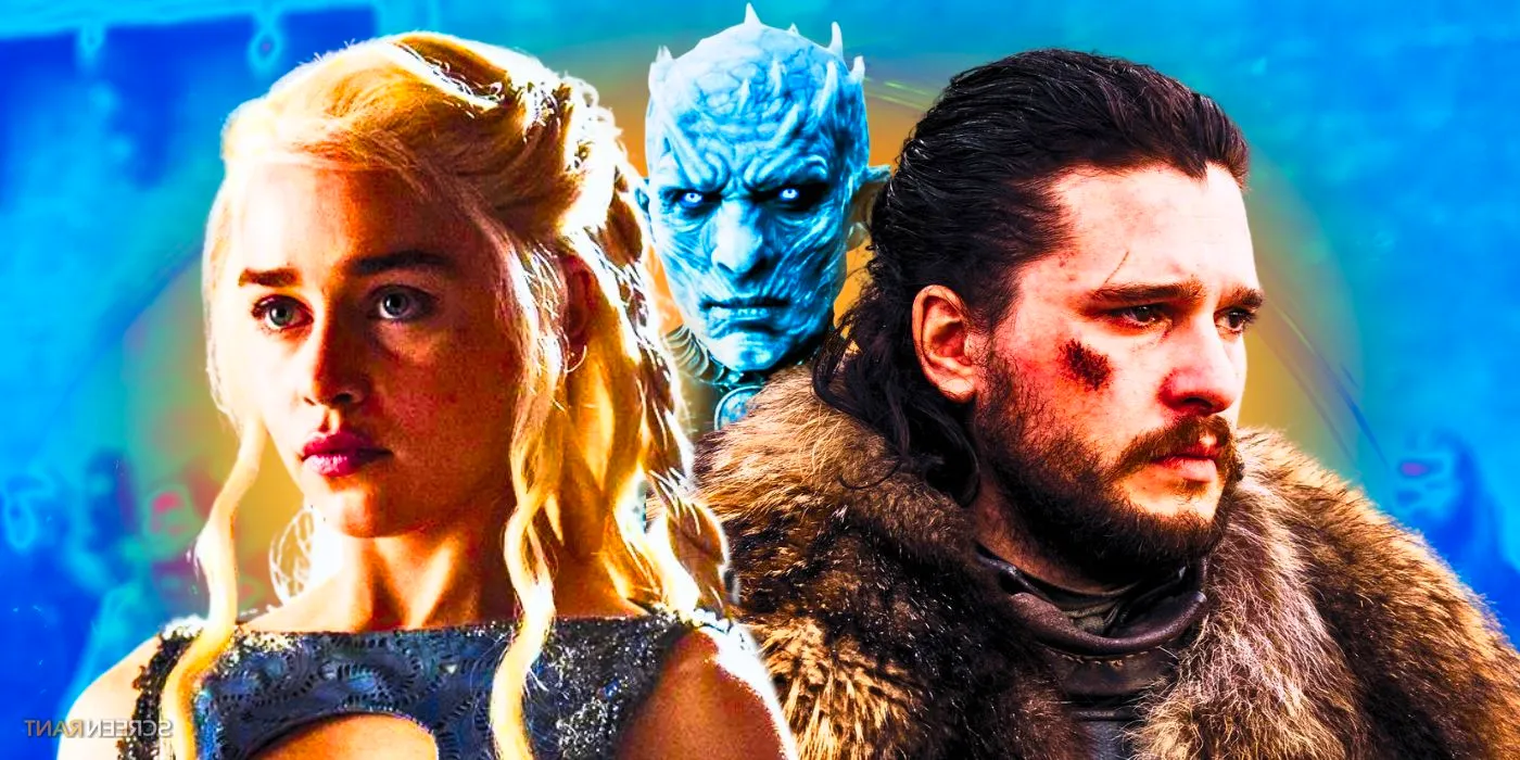 Kit Harington as Jon Snow, the Night King, and Emilia Clarke as Daenerys Targaryen in Game of Thrones Image