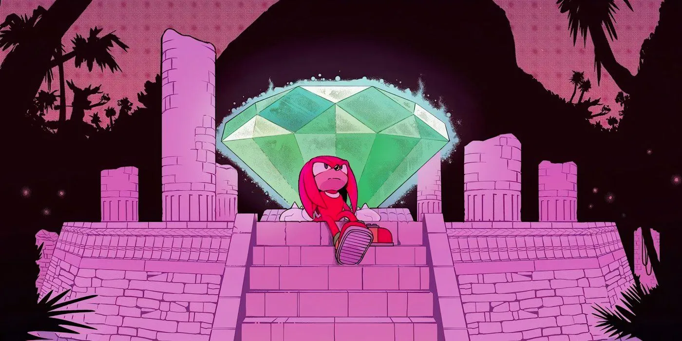 Knuckles sits in front of the Master Emerald Image