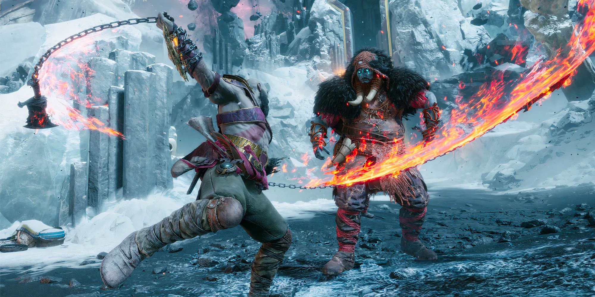  Kratos using chain axe attack in God of War Ragnarok Image