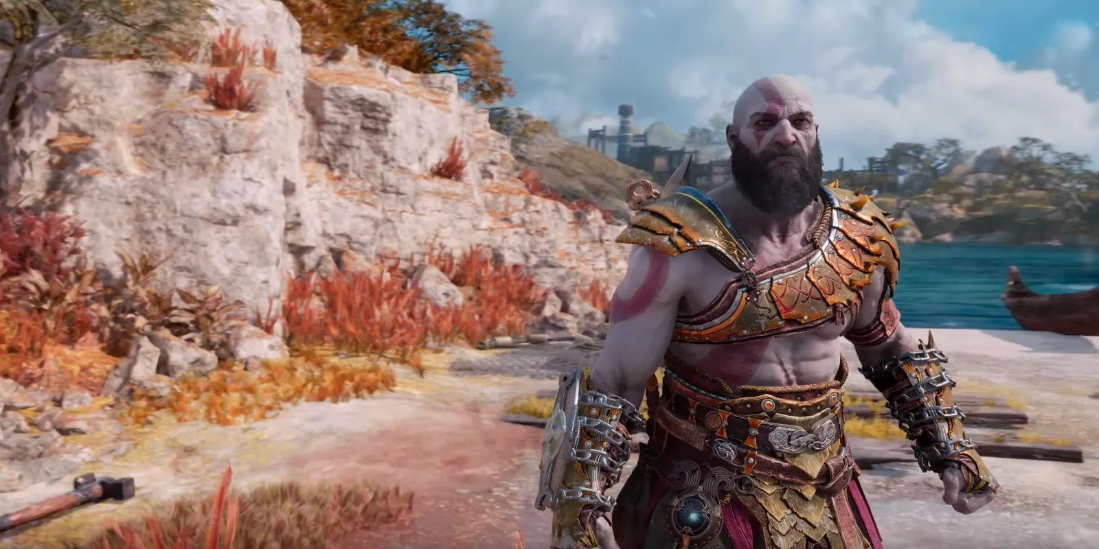 Kratos wearing the Hunter Set in God of War Ragnarok. Image