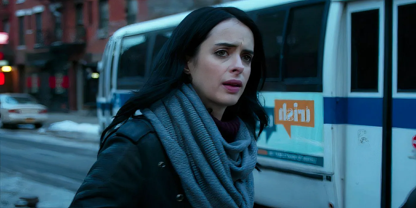 Krysten Ritter as Jessica Jones in Jessica Jones looking concerned Image