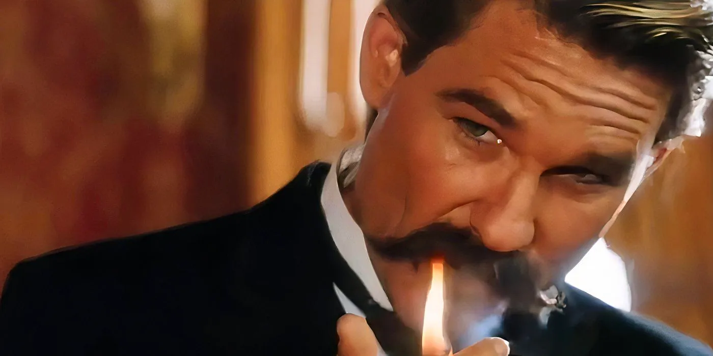 Kurt Russell's Wyatt Earp lights a cigar in Tombstone Image