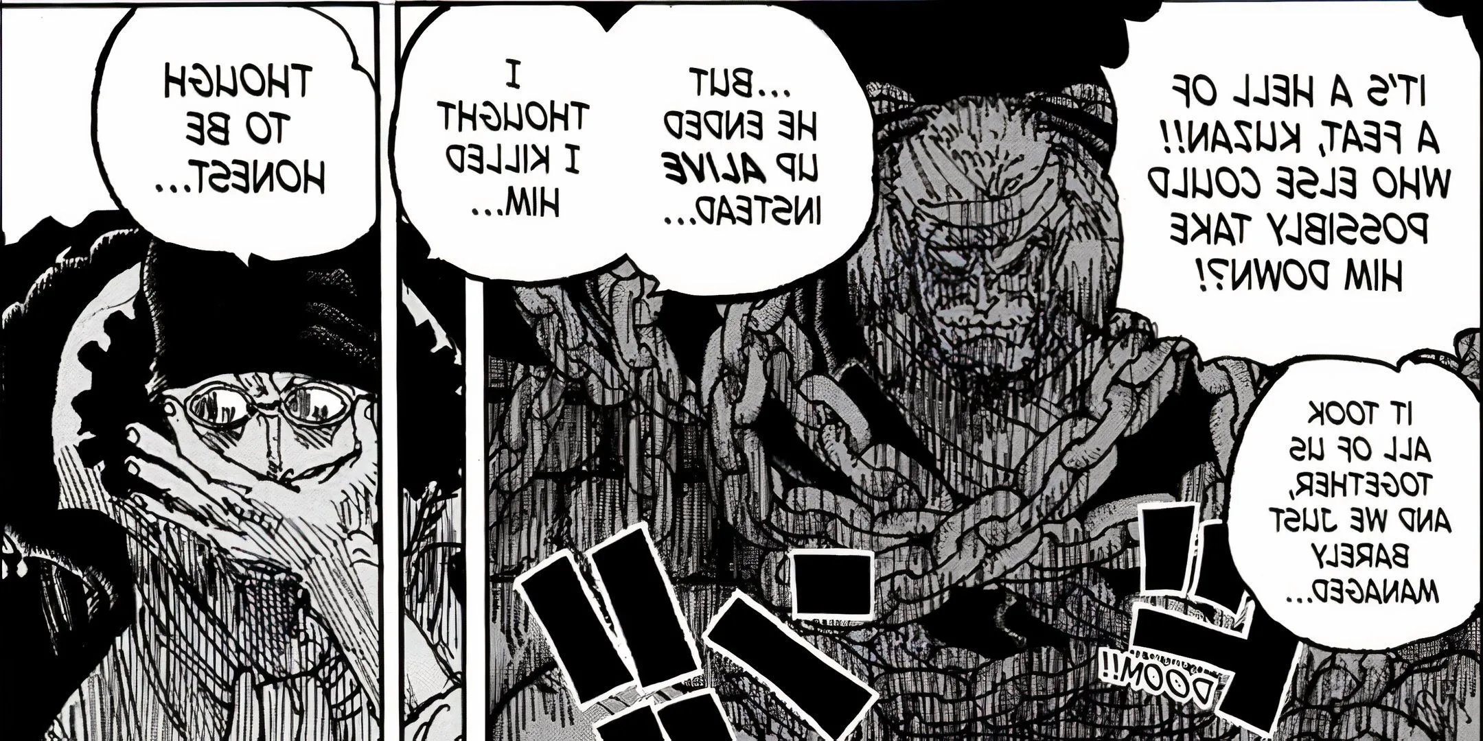 kuzan tells blackbeard garp is alive in one piece Image