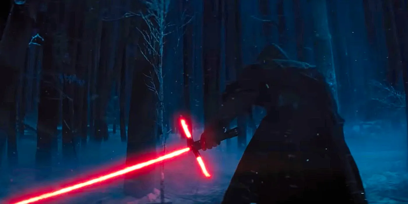 Kylo Ren igniting his lightsaber on Starkiller base Image