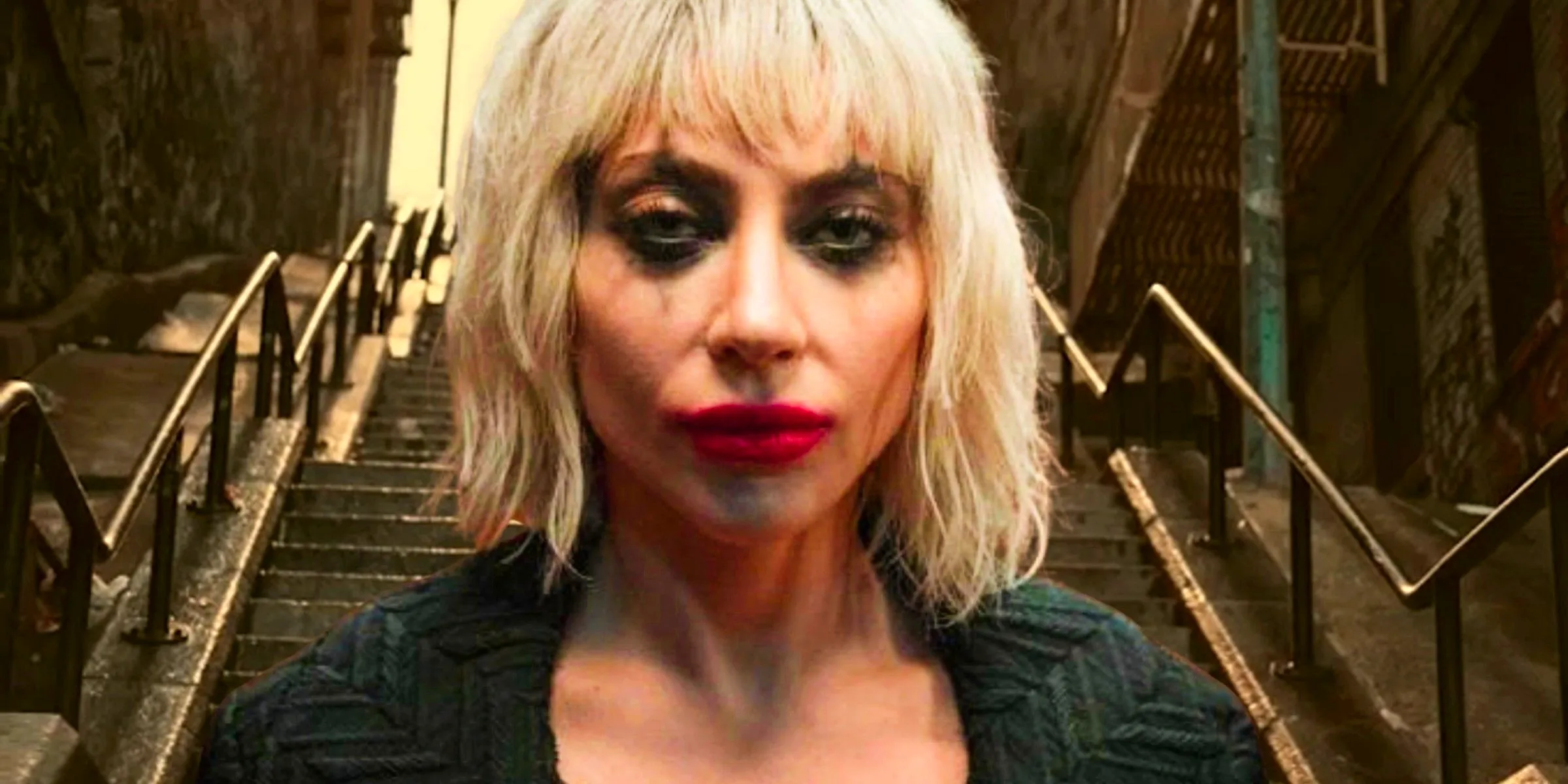 Lady Gaga as Harley Quinn on the Joker Stairs Image