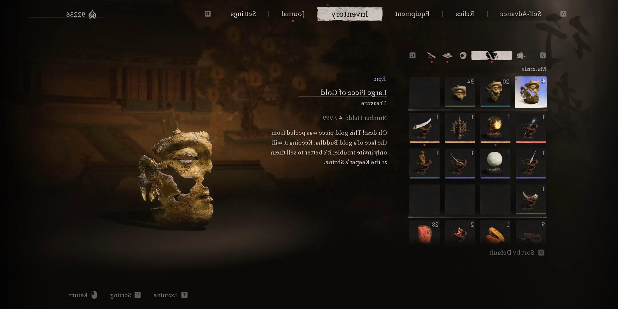 Large Piece of Gold in a player's inventory in Black Myth Wukong. Image