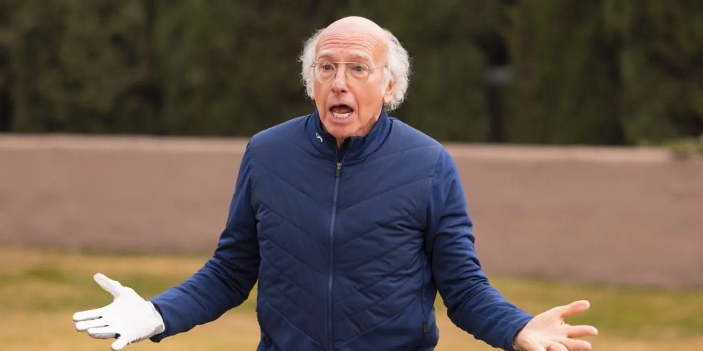 Larry David yelling with his arms extended in Curb Your Enthusiasm Image