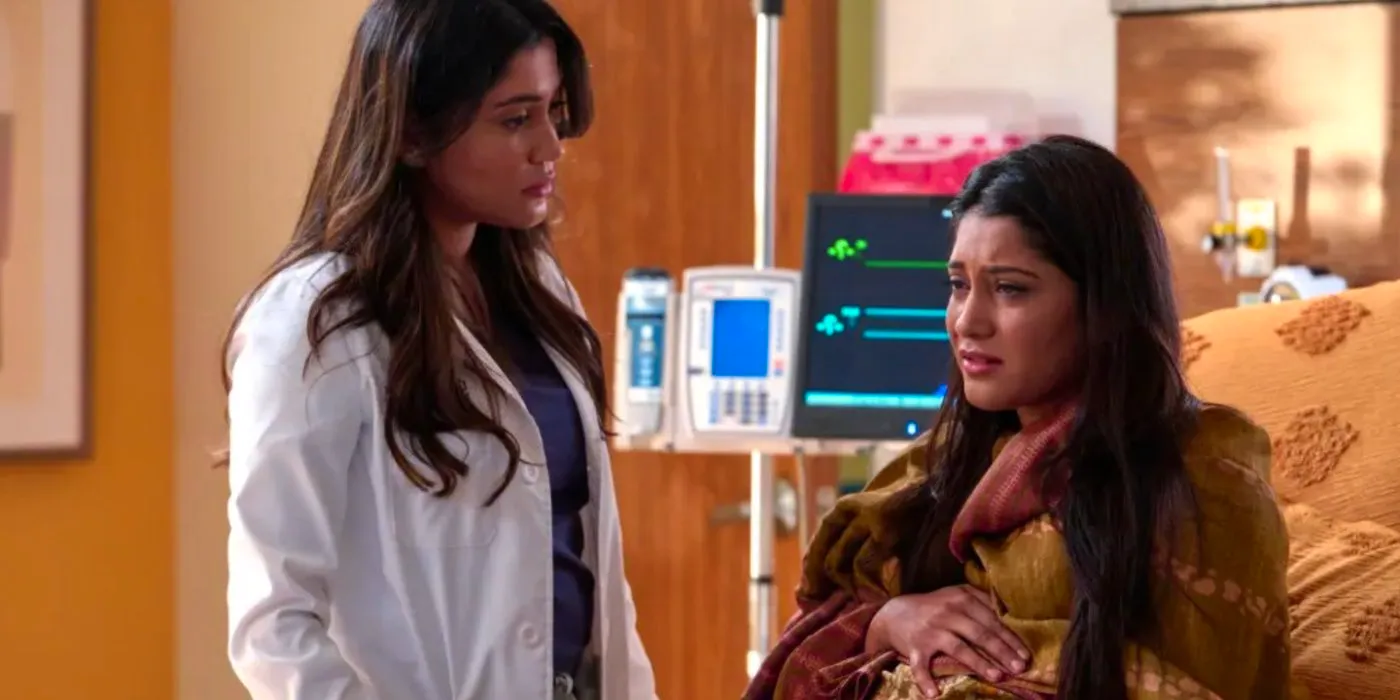 Leela (Anuja Joshi) and Padma (Aneesha Joshi) in hospital in The Resident Image