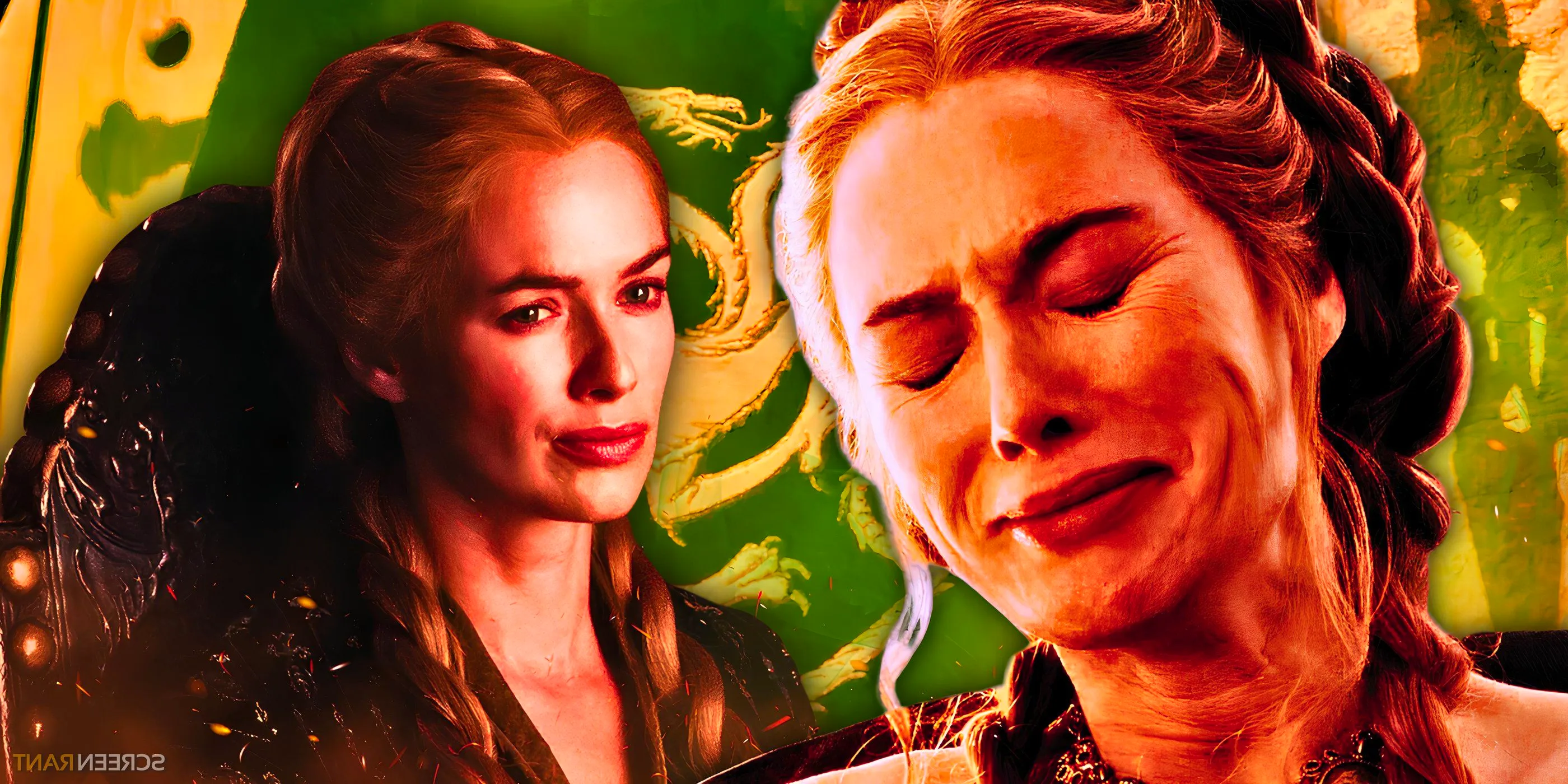 Lena Headey as Cersei Lannister in Game of Thrones with the Hightower Flag in the background Image