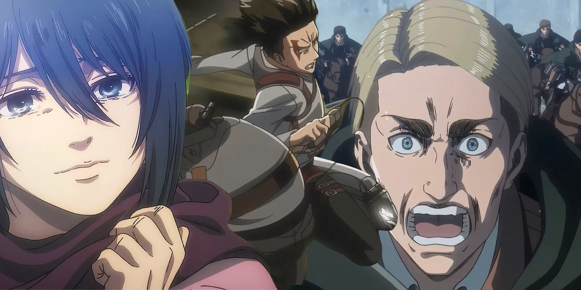 Levi Ackerman, Mikasa Ackerman, and Erwin Smith Attack on Titan Image