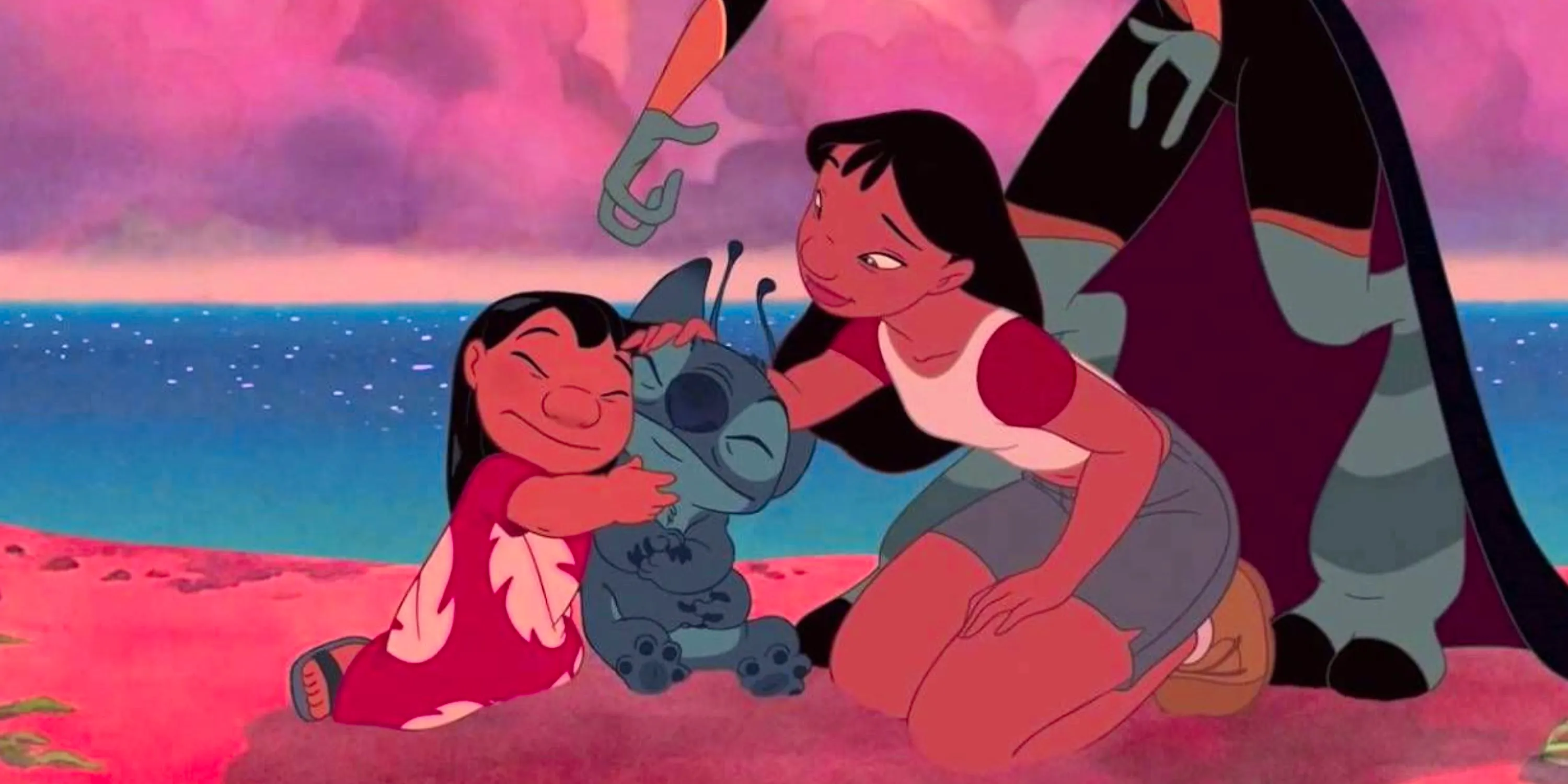 Lilo and Nani hugging Stitch at the end of Lilo & Stitch Image