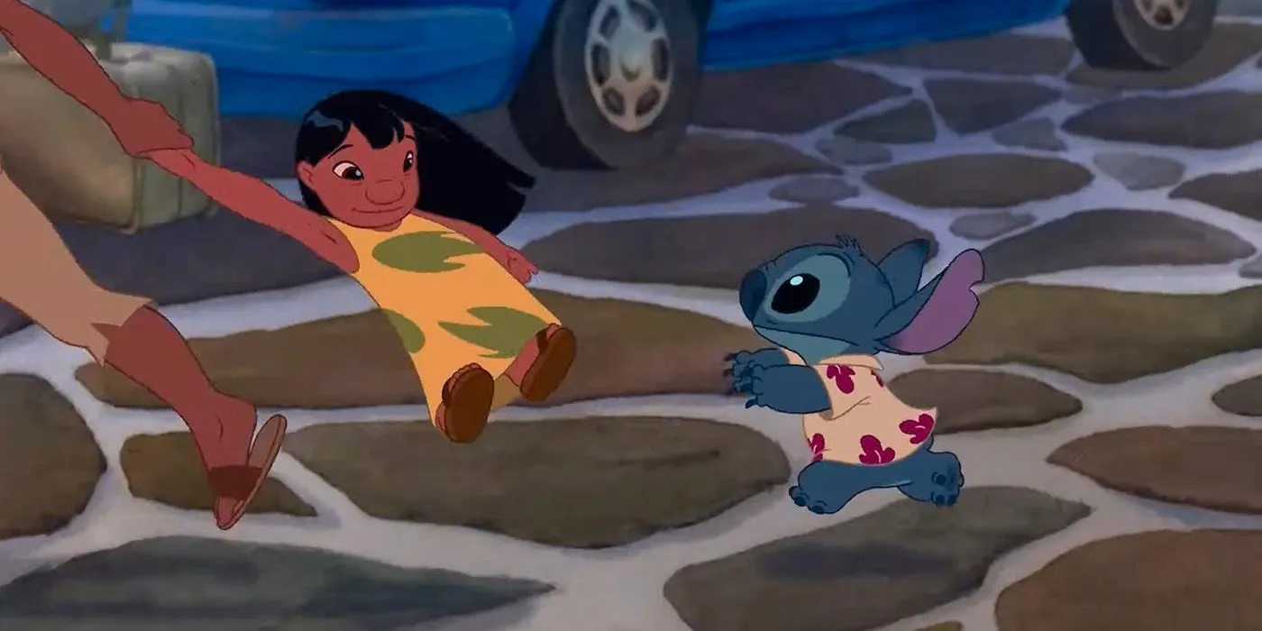 Lilo and Sttitch running from a hotel Image