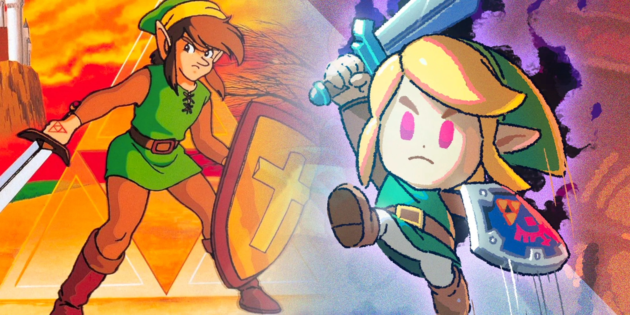 Link in art for Zelda: Echoes of Wisdom and Zelda 2: The Adventure of Link. Image