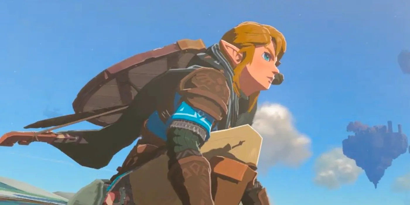 Link kneels down in Legend of Zelda: Tears of the Kingdom Image