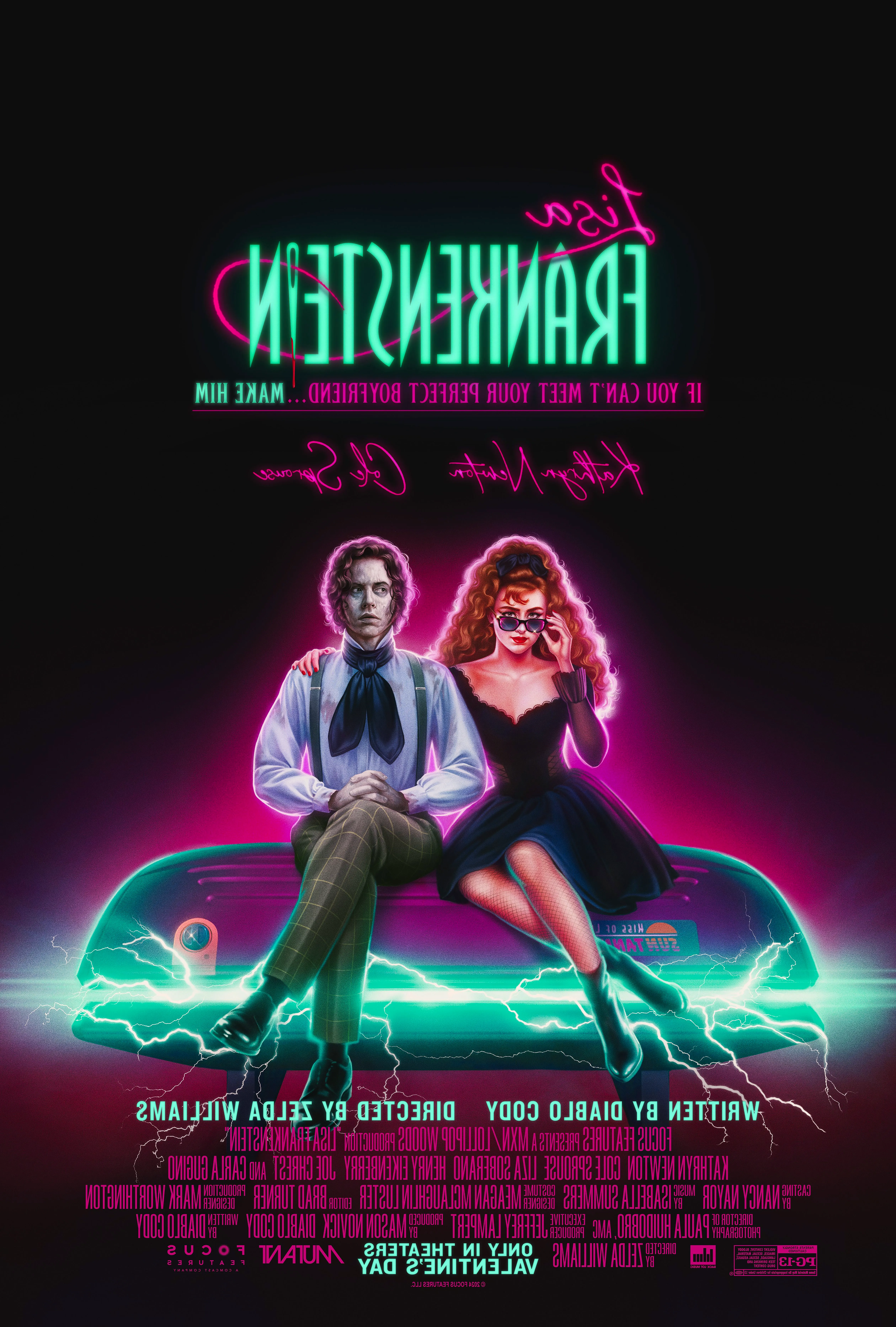 Lisa Frankenstein Poster With Kathryn Newton and Cole Sprouse Sitting Atop an Electrified Tanning Bed Image