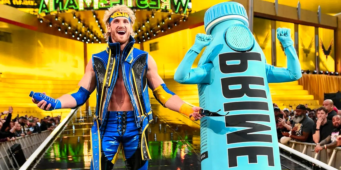 Logan Paul arrives with KSI dressed as a Prime Bottle at Wrestlemania Image