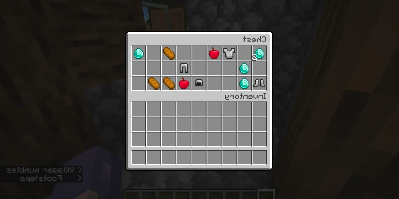 Loot chest containing Diamonds, Iron Armor, Bread, and Apples in Minecraft. Image