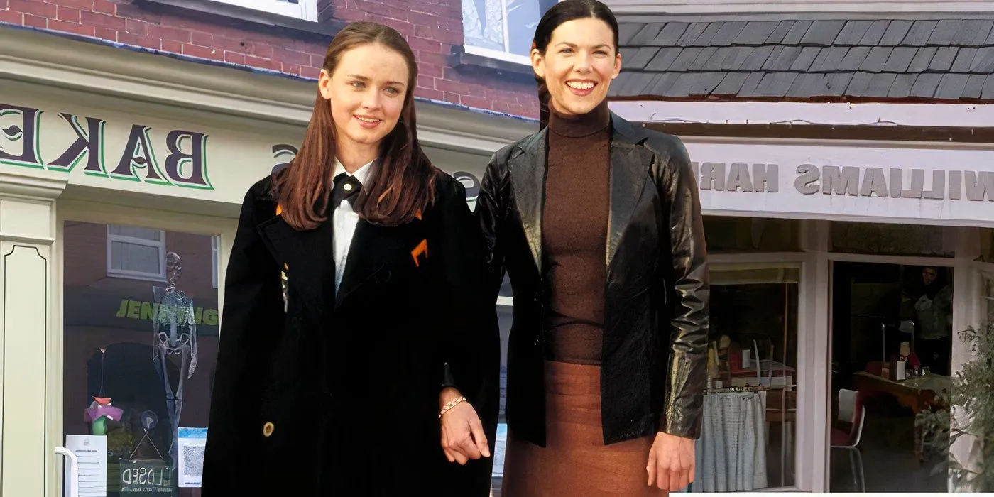 Lorelai and Rory in front of Stars Hollow locations Image