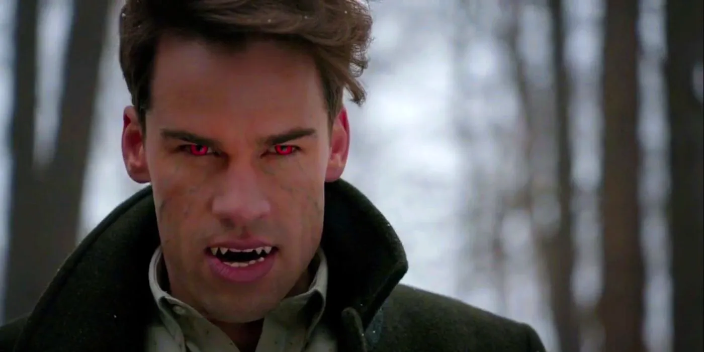 Lucien Castle has red eyes and bears his fangs in The Originals Image