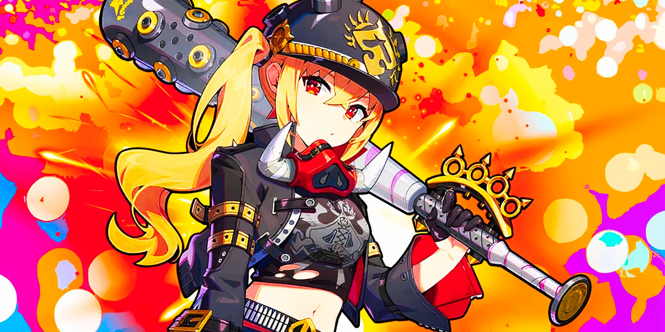 Lucy holding her baseball bat infront of an orange background in Zenless Zone Zero Image